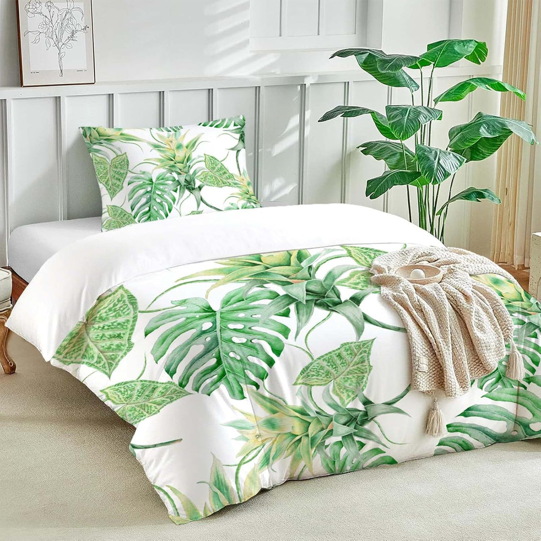 HOMHOMHA Bettwäsche 135x200 Grün Dschungel Botanisch Pflanze grüne Blätter Bettwäsche-Set Bettbezug
