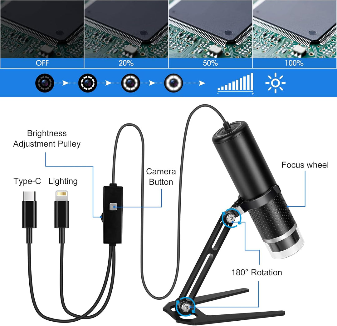 USB Digital Mikroskop Kompatibel mit iOS und Android Geräten, 1920x1440P HD tragbare Mikroskop Kamer