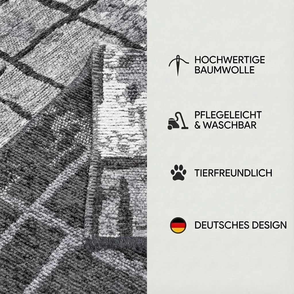 Jimri Kurzflor Wendeteppich - Flach gewebter Teppich für Schlafzimmer & Wohnzimmer, Eingang, Flur -