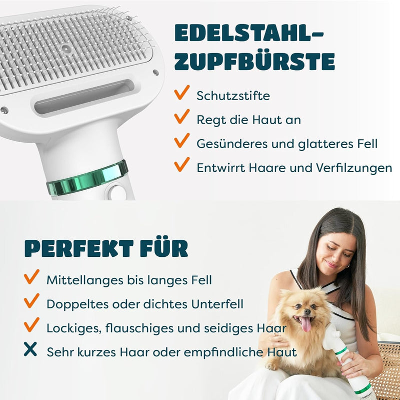 2-in-1 Blower Hundefön mit Selbstreinigender Bürste | Fön/Haartrockner und Bürste für Hund, Katze &