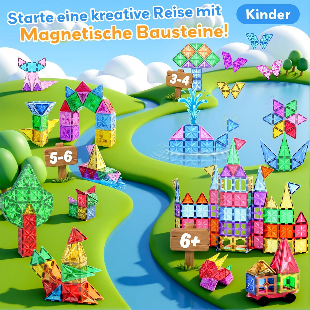 WOOBLO Magnetische Bausteine, 67 Teile Magnetbausteine, Magnetspiel STEM Magnetbausteine, Montessori