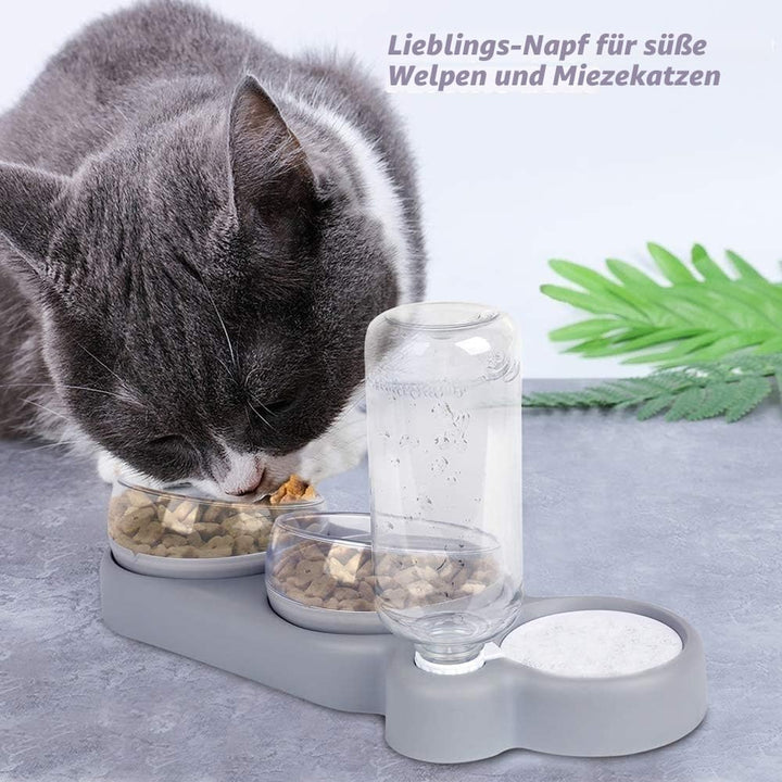 Katzennapf-Set 15° Neigbar Doppelter Futternapf für Nass- Trockenfutter, mit Automatischer Wasserfla