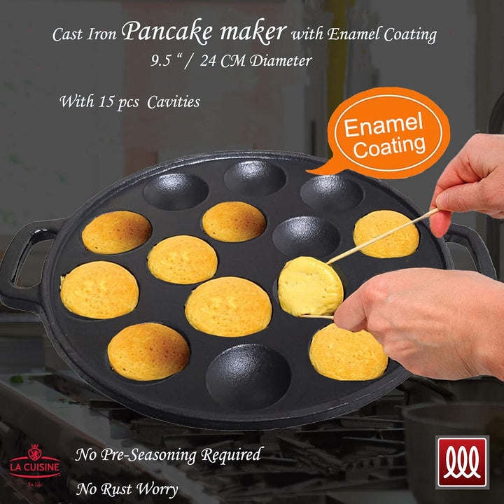 La Cuisine Poffertjespfanne aus Gusseisen mit mattschwarzer Emaillebeschichtung Poffertjes Maker Dut