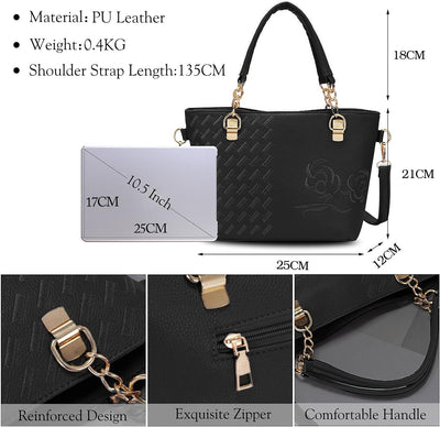 FANDARE Elegante Damen Umhängetaschen Stickerei Schultertasche Frauen Handtasche PU Leder Wasserdich