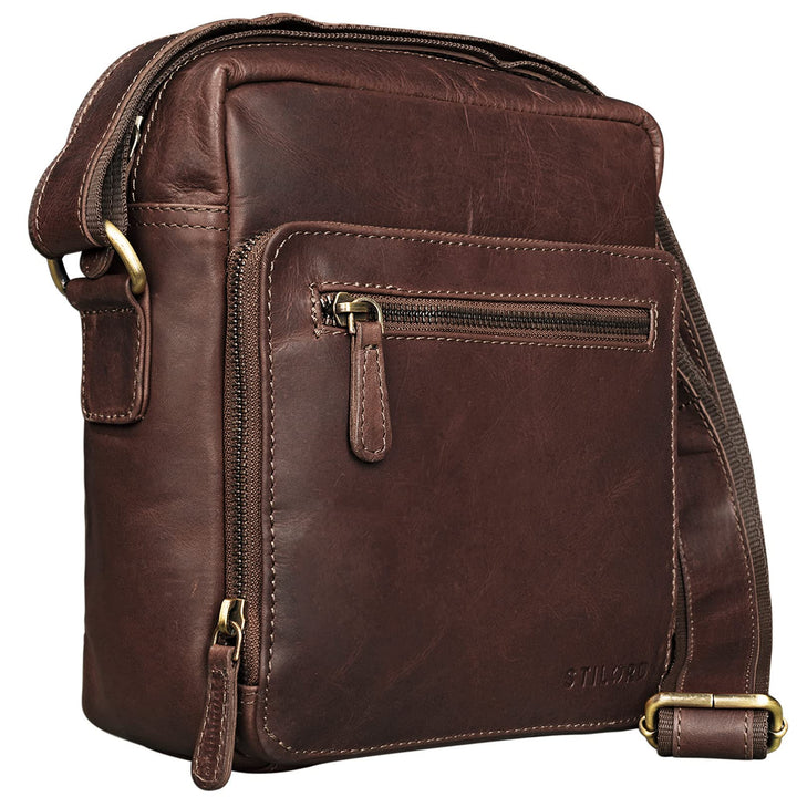 STILORD 'Nathan' Umhängetasche Herren Leder klein braun Vintage Herrentasche 10,1 Zoll Tablettasche