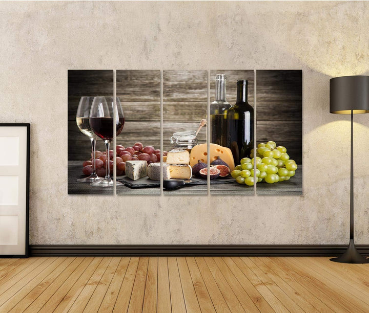islandburner Bild auf Leinwand Wein Käse Stillleben Vor Holzwand Bilder Wandbilder Poster Leinwand 1