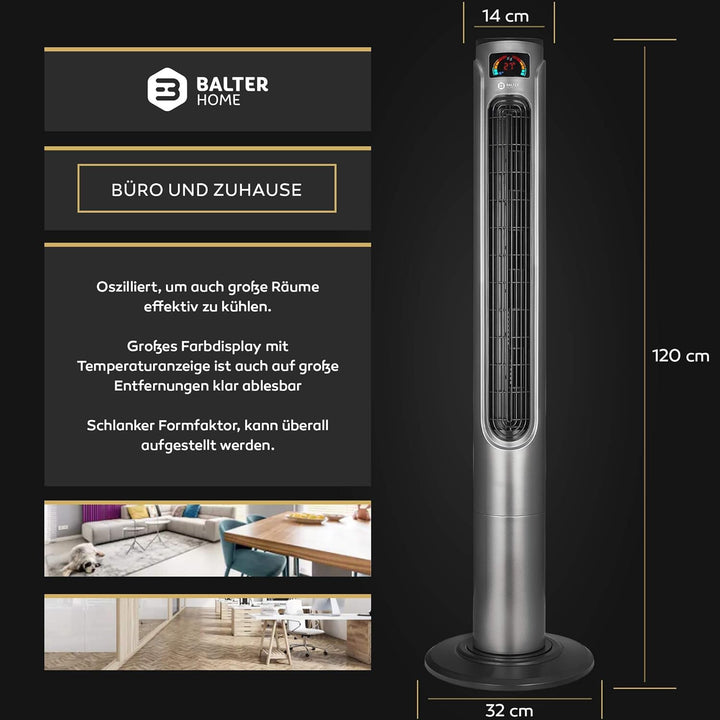 Balter Turmventilator mit Fernbedienung, 120 cm hoch, Leise, Testsieger, Ventilator, Standventilator