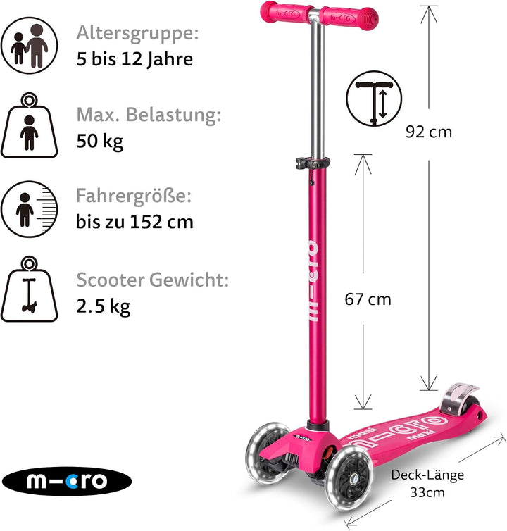 micro Maxi Deluxe LED Kickboard | Kickboard mit LED-Vorderrollen | Lenker höhenverstellbar | ab 5 Ja