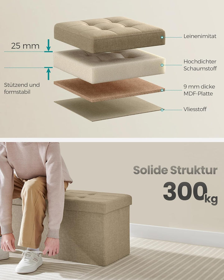 SONGMICS Sitzbank mit Stauraum, Truhe faltbar, Aufbewahrungsbox 38 x 110 x 38 cm, Klappdeckel, 300 k