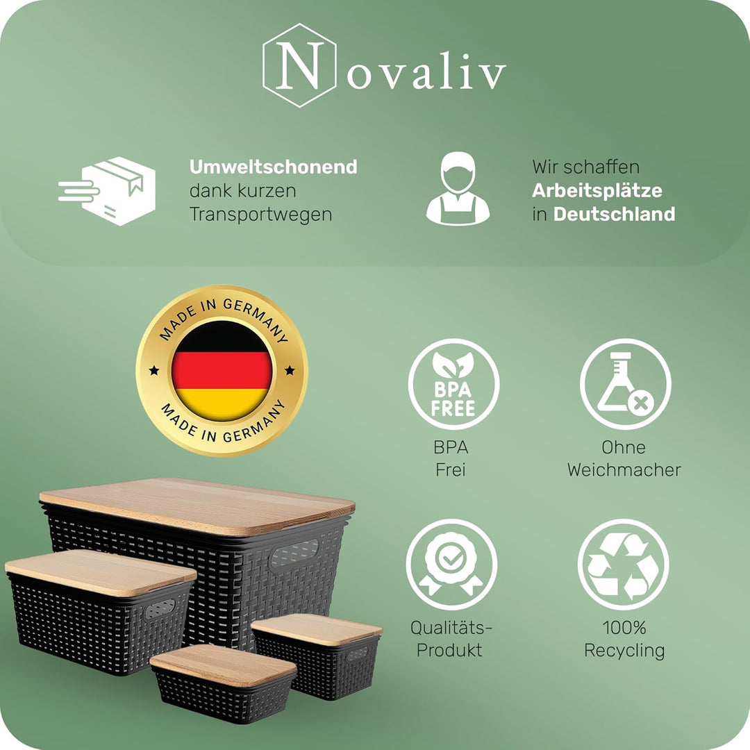 Novaliv 6x Aufbewahrungskorb in Rattan-Optik ohne Deckel | Schwarz Kunststoff 5L Nestbar Storage box