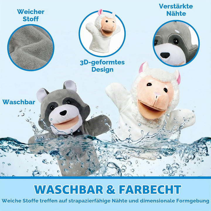 JOYIN 6 Stück Tier Handpuppen Spielzeug Set für Kinder,Freunde Im Tiergarten, Deluxe plüschtiere Kin