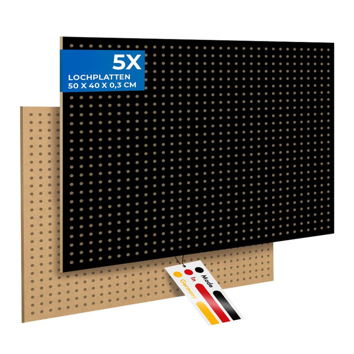 Peggy´s PEGBOARD Mini Lochwand aus Holz (MDF) 50 x 40 x 0,3 cm - Lochung Ø5 mm Abstand 15 mm - schwa