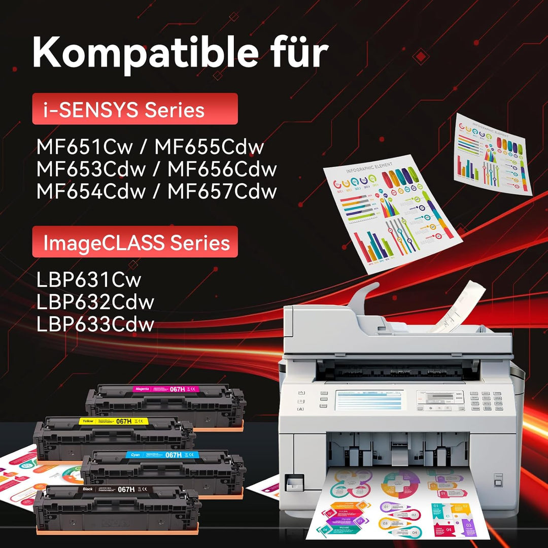 PINALL 067 Kompatible Tonerkartusche für Canon 067 067H für i-SENSYS LBP633cdw LBP631cw MF655cdw MF6