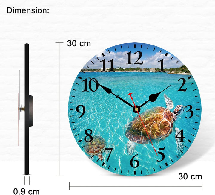 TAHEAT 30 cm Maritime Meer Schildkröte Wanduhr, Lautlos Geräuschlos Holz Uhren, Batteriebetrieben Mo