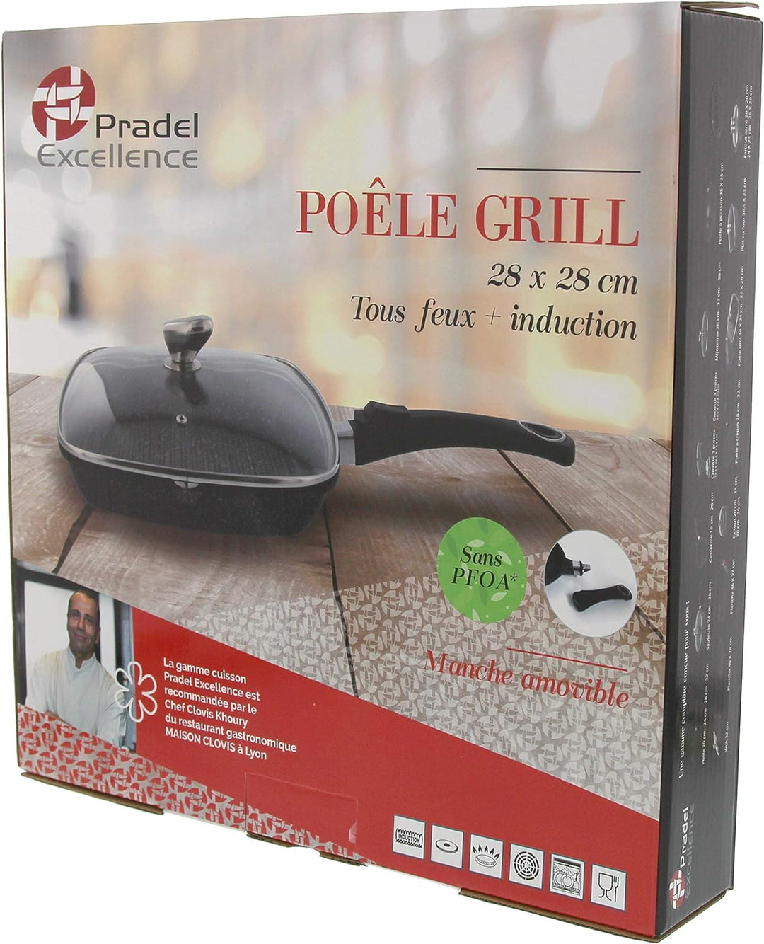 Pradel Excellence 52383M Bratpfanne in Stein-Optik mit Glasdeckel 28 x 28 cm, 28 x 28 cm