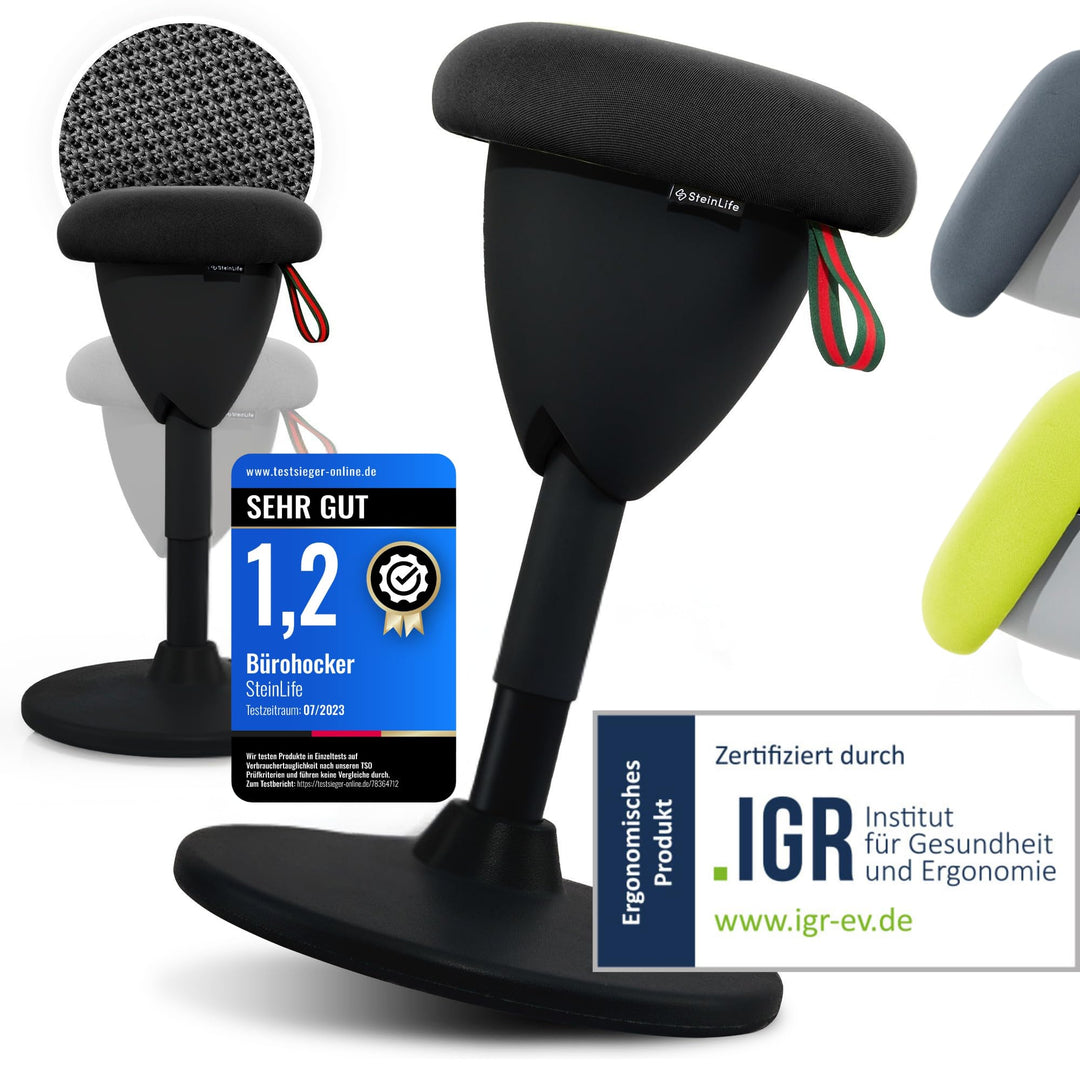SteinLife Cone [Black Edition] - Stehhocker ergonomisch mit Schwingeffekt - [Höhenverstellbar] - Bür