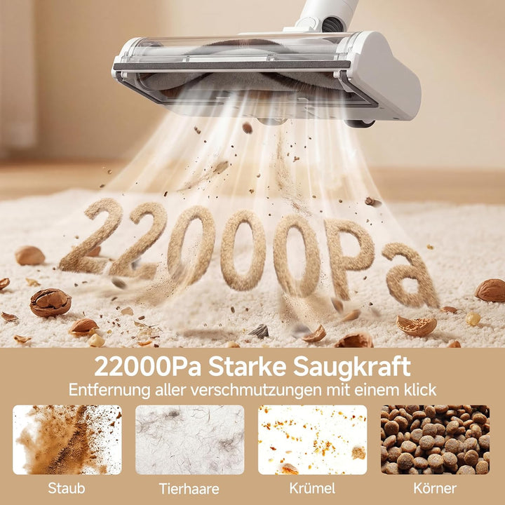 SIMPLUS Akku Staubsauger 22000Pa, 3-Stufen Saugkraft, LED-Display, 5-Fach Filterung, 40 Min Laufzeit