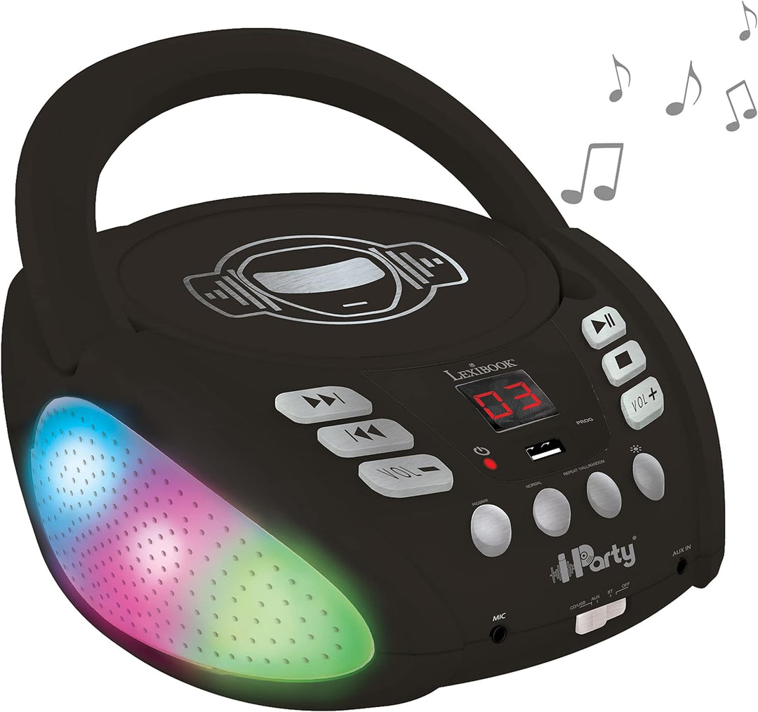 iParty- Bluetooth-CD-Player für Kinder - Tragbar, Lichteffekte, Mikrofonbuchse, Aux-In, Akku oder Ne
