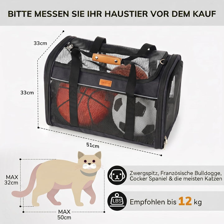 Morpilot Katzentransportbox für grosse Katzen & Welpen bis 12 kg, Transportbox Katze mit 4-seitigem