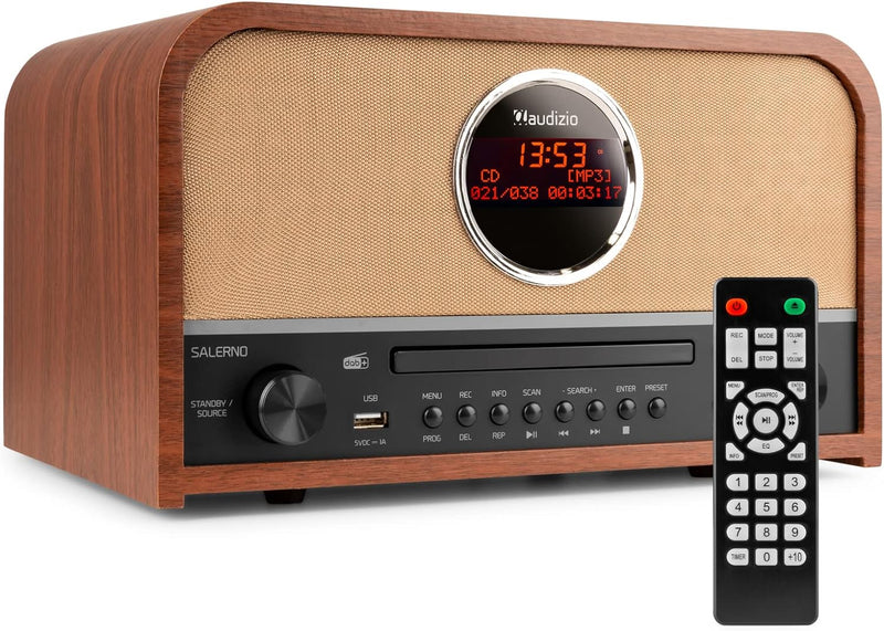 Audizio Salerno - DAB Radio Tuner, stilvolles Retro Radio mit kristallklarem Sound für EIN tolles Hö