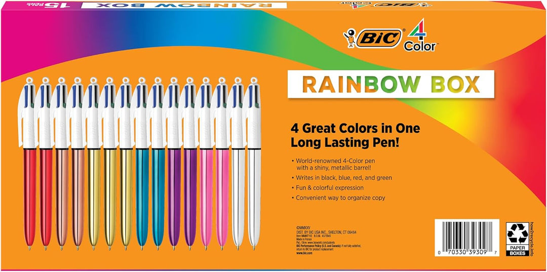 BIC 4-farbiges Rainbow Shine Limited Edition-Set, Box mit 15 Stiften, einziehbare Kugelschreiber, mi