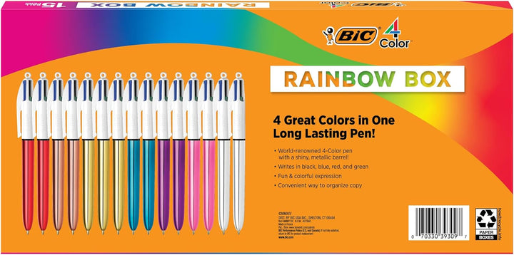 BIC 4-farbiges Rainbow Shine Limited Edition-Set, Box mit 15 Stiften, einziehbare Kugelschreiber, mi