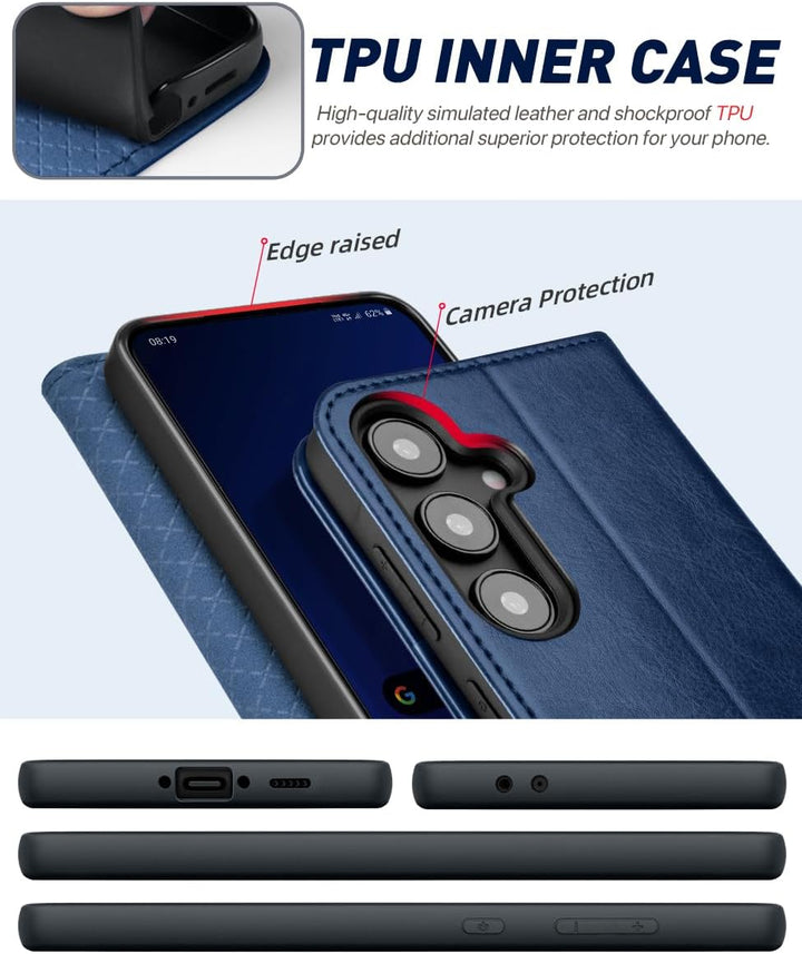 OCASE Handyhülle für Samsung Galaxy S24 FE Hülle Premium Leder Flip Klappbare Klapphülle Stossfeste
