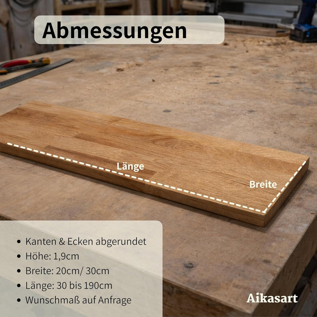 Heizungsregal Eiche Massiv – Ohne Bohren – Individuelle Länge 30-190 cm – Zum Aufstecken – Handgefer