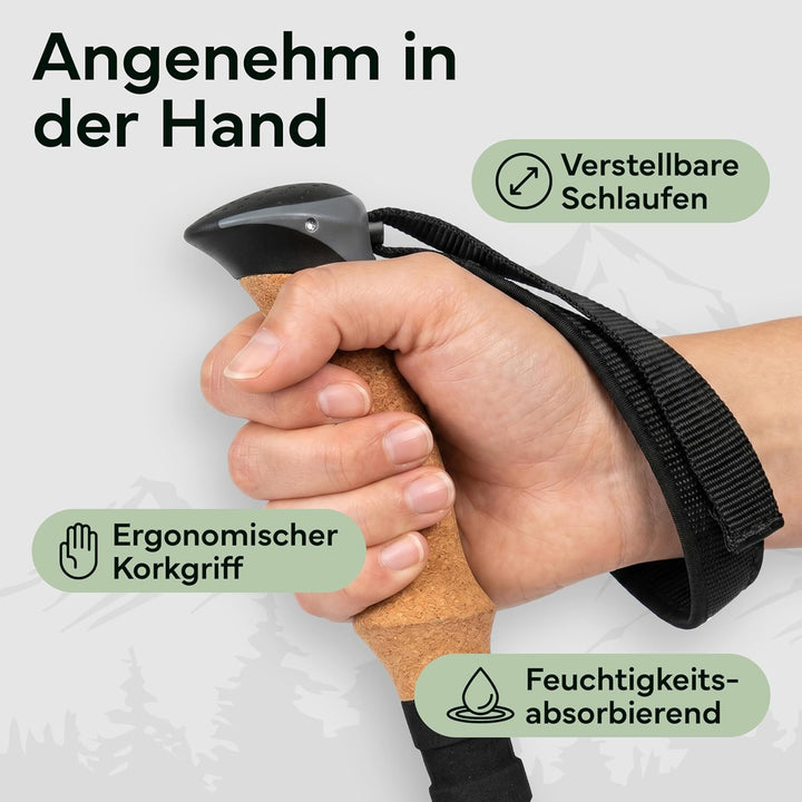 Wanderstöcke faltbar - Carbon &amp; Aluminium für Damen &amp; Herren - Ultraleichte Trekkingstöcke mit Korkg
