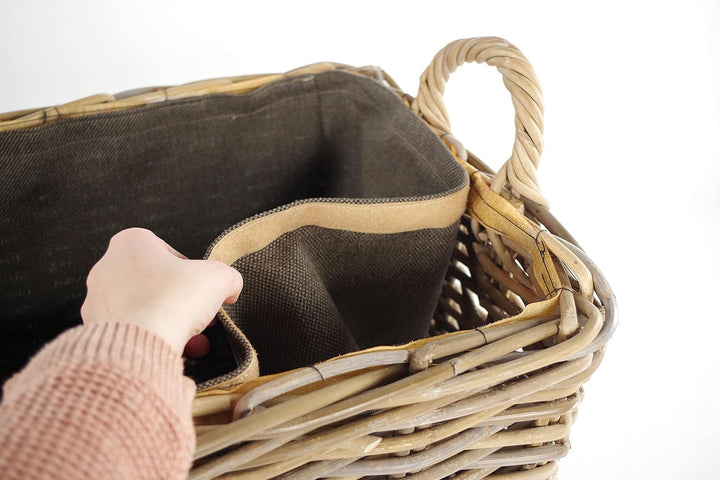 Kobolo Holzkorb Kaminkorb rechteckig Kubu grey - Rattan - Stoff dunkel -, Grau Braun