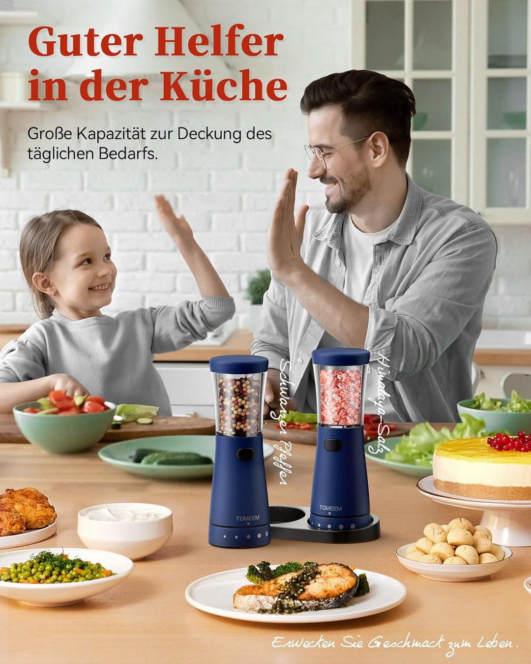 Salz und Pfeffermühlen elektrisch 2er Set aus Edelstahl (Wiederaufladbar, LED Beleuchtung, mit einst