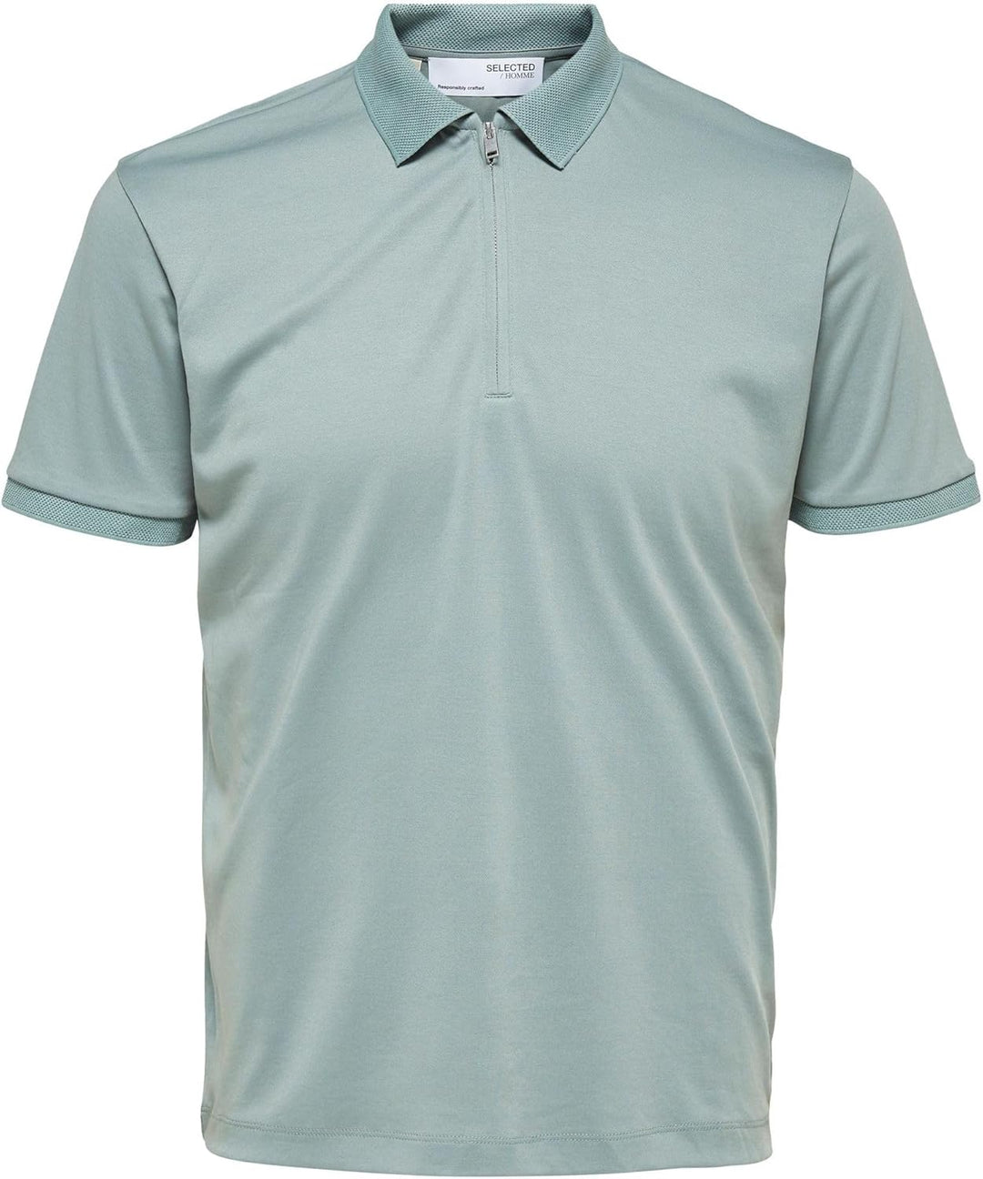Selected Homme Male Polo Shirt Zipper, Agave Green