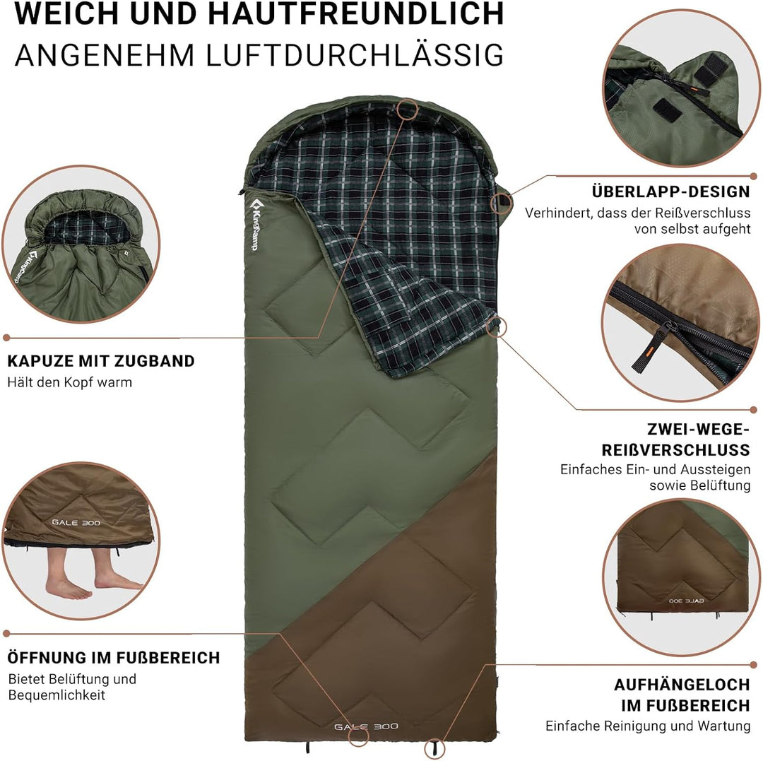 KingCamp Schlafsack für Erwachsene, Winter, Flanell, kompakt, 3-4 Jahreszeiten, Decke für Camping, R