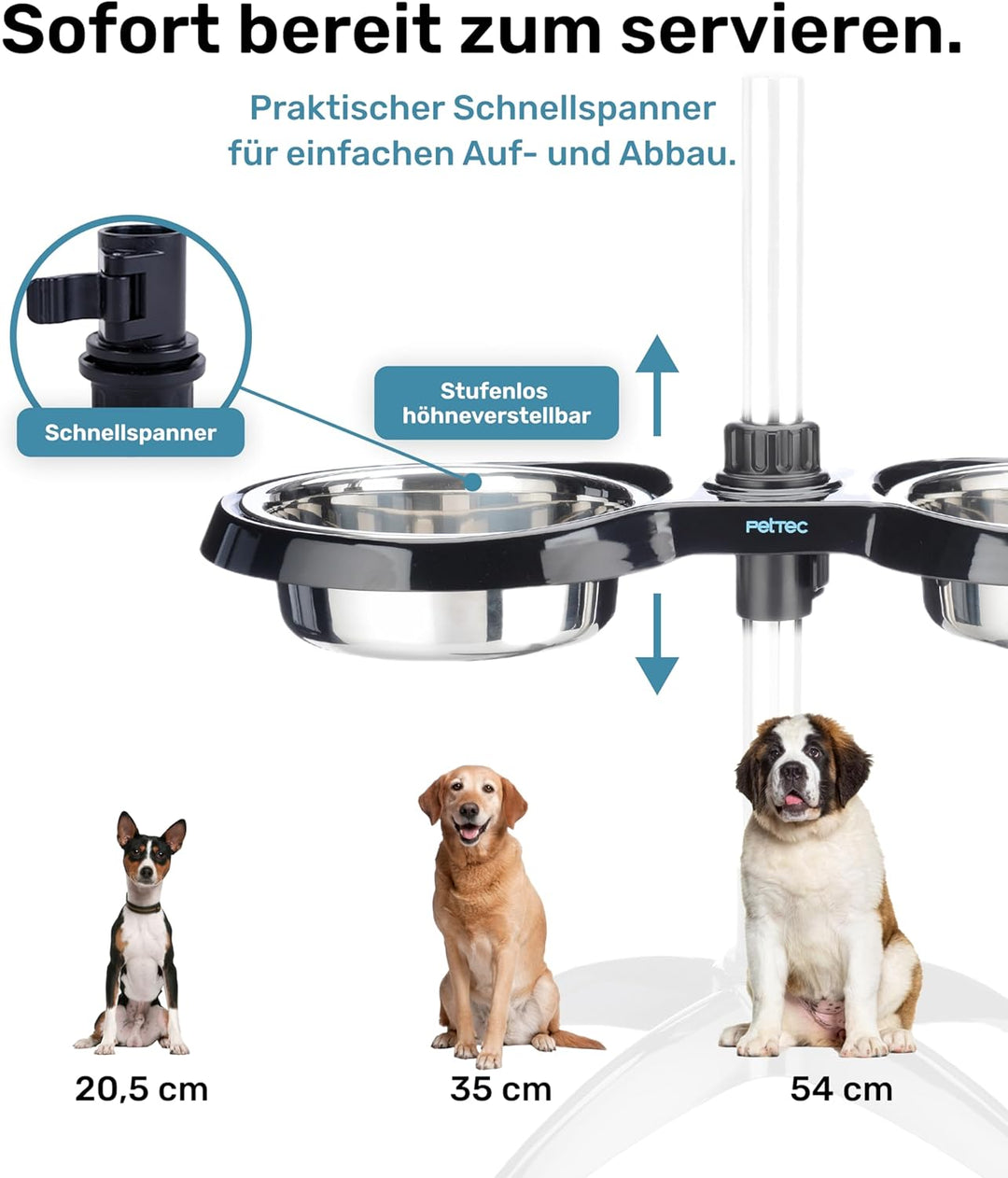 PetTec® Hundenapf erhöht Grosse Hunde [2 x 2,5L, Schwarz] - Futternapf Fressnapf Hund erhöht - Futte