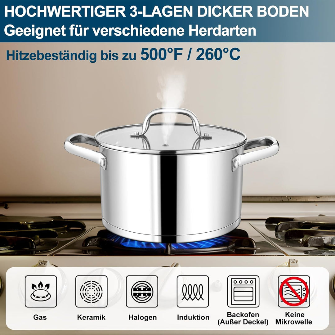Homikit 24cm Kochtopf, 5,7L Gross Edeastahl Topf Nudeltopf Induktion mit 3-Lagen Böden für alle Herd