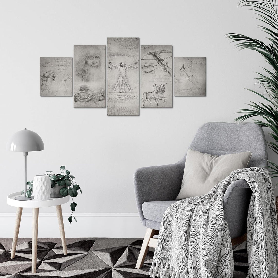 Runa Art Wandbilder Leonardo Da Vinci 5 Teilig Bild auf Vlies Leinwand Deko Wohnzimmer Schlafzimmer