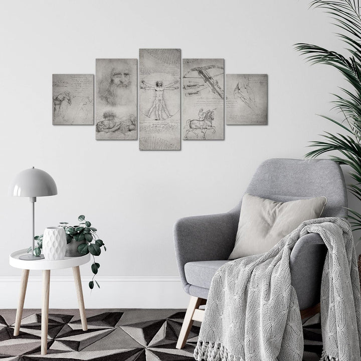 Runa Art Wandbilder Leonardo Da Vinci 5 Teilig Bild auf Vlies Leinwand Deko Wohnzimmer Schlafzimmer