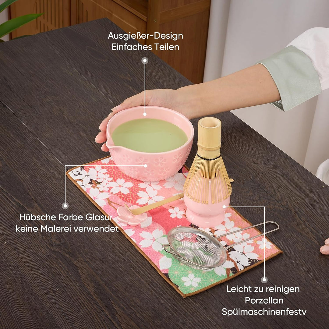 Matcha Set Rosa, einschliesslich einer Keramik Matcha Tee Schale, Matcha besen und Halter, Sieb, Ges