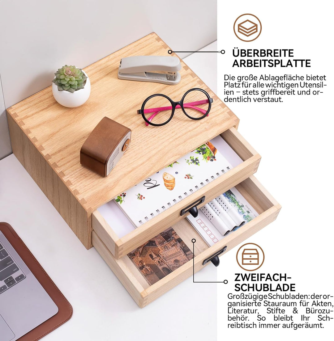 KIRIGEN Bürokommode aus Holz mit 2 Schubladen, flache Ausführung – Desktop-Dateiorganisation für Mas