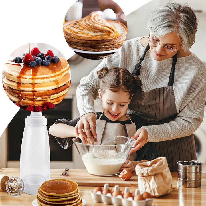 2 Stück Teigspender Quetschflasche, Pancake Mixer Bottle, Teigdosierflasche 1l, Teigflasche Pfannkuc