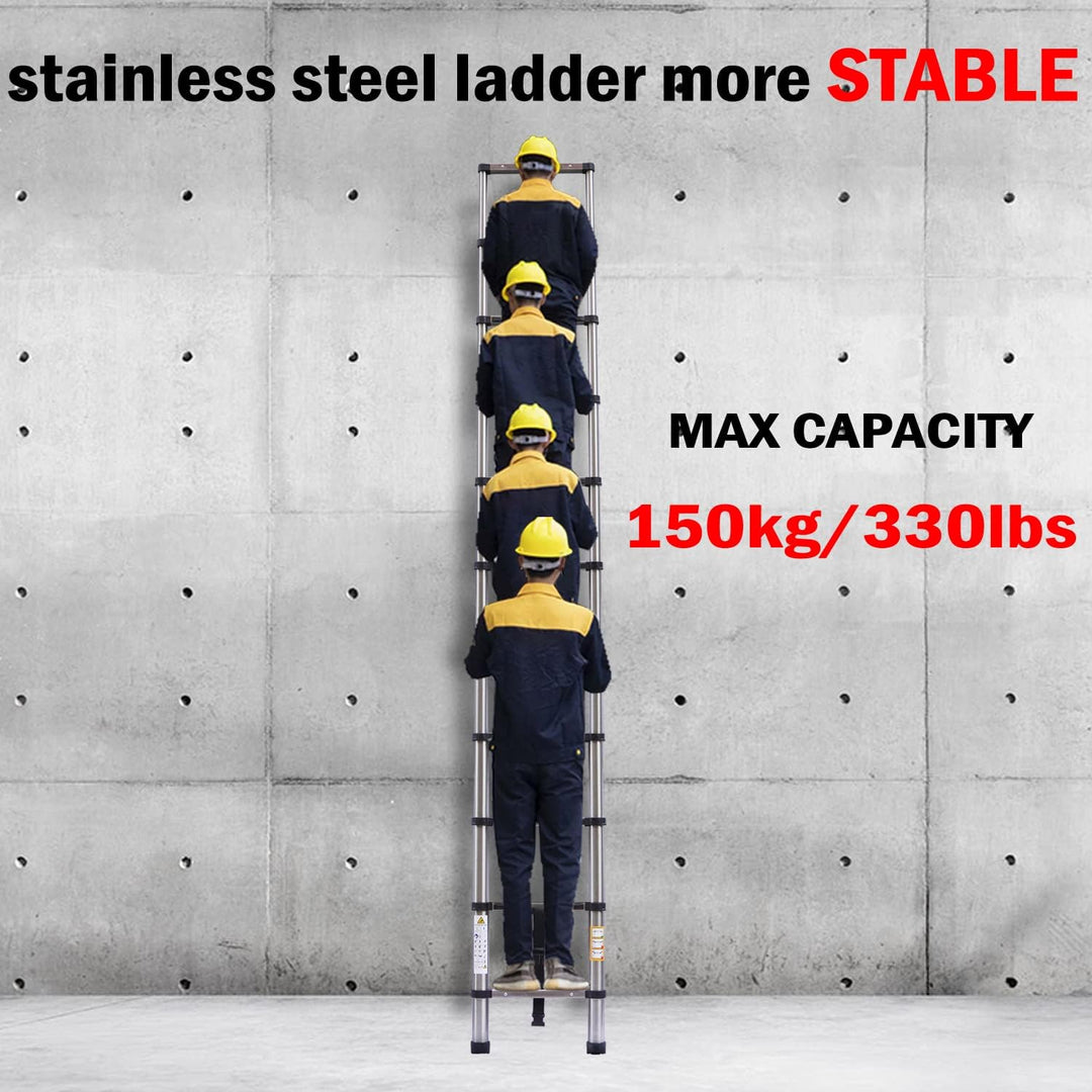 2,6M Teleskopleiter, Mehrzweckleiter ‎Edelstahl, 150 kg/330 Pfund Belastbarkeit, Ausziehbar Aluleite