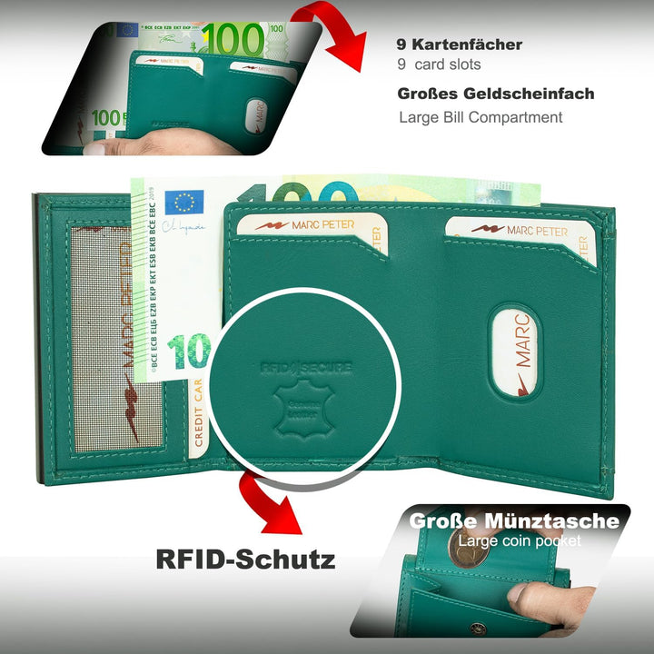 Marc Peter® Chicago Leder Push Air Slim Wallet - Airtag Geldbörse mit Münzfach - RFID Schutz kleines