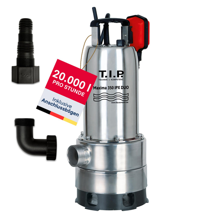T.I.P. Schmutzwasser Tauchpumpe Edelstahl mit Duo-Ring (20.000 l/h Fördermenge, 1 mm Flachabsaugend,