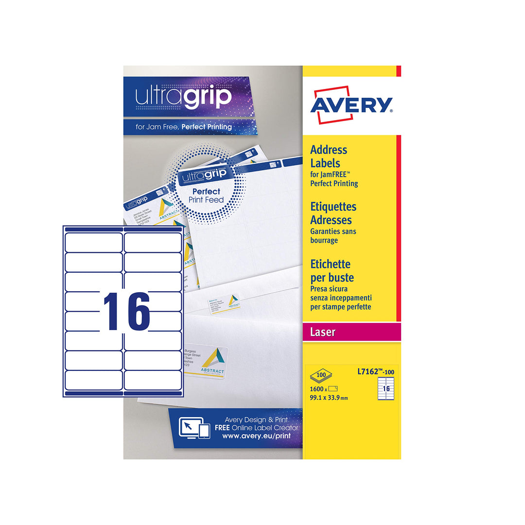 Avery 054470 Blatt Etiketten Laser, 100 Pack 99.1 x 33.9 mm weiss, 99.1 x 33.9 mm weiss
