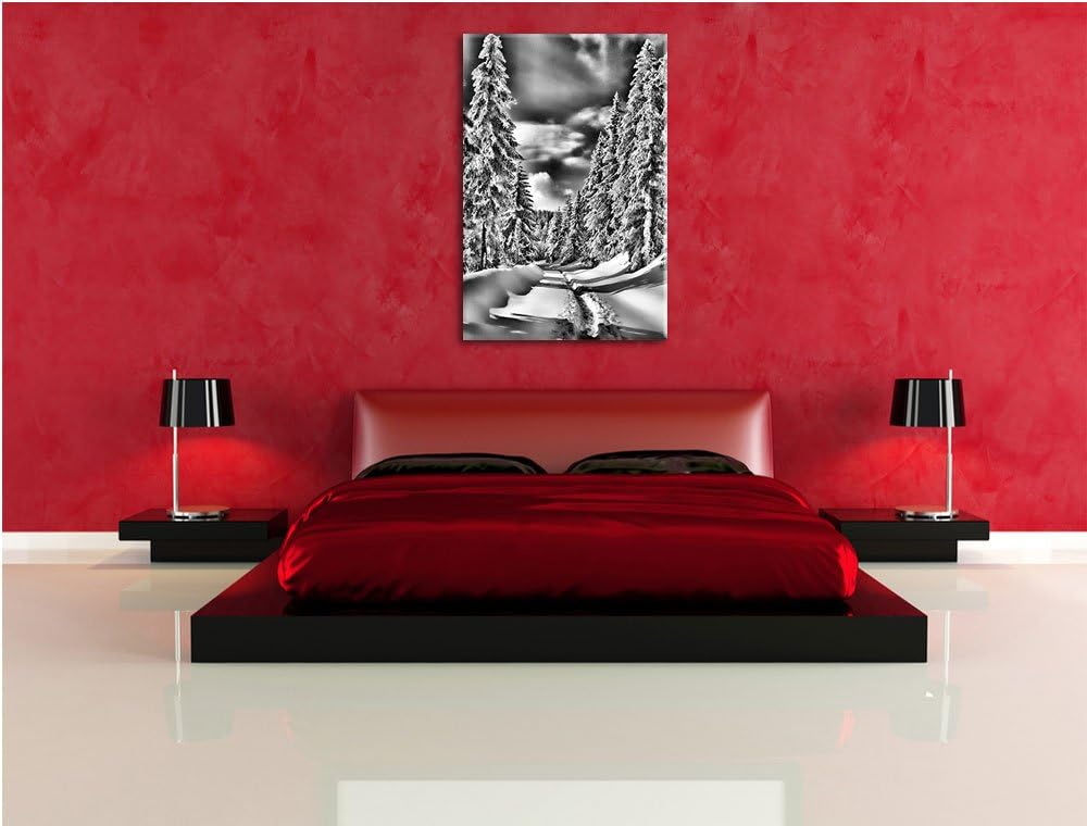 Pixxprint Winterlandschaft Bäume / 100x70cm Leinwandbild bespannt auf Holzrahmen/Wandbild Kunstdruck