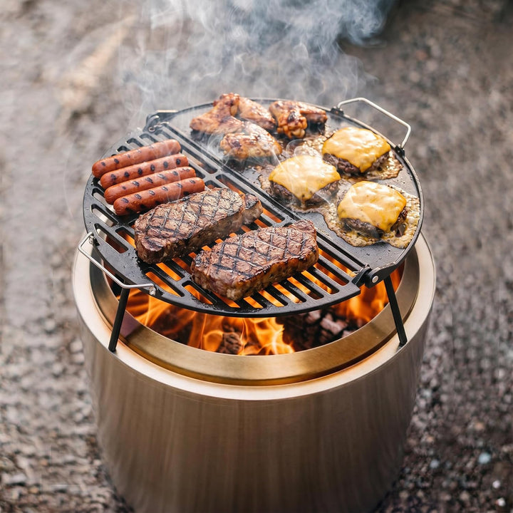 Onlyfire Gusseisen Grillplatte Plancha für Solo Stove Bonfire 19,5“ Feuerstelle, Gussplatte mit Abne
