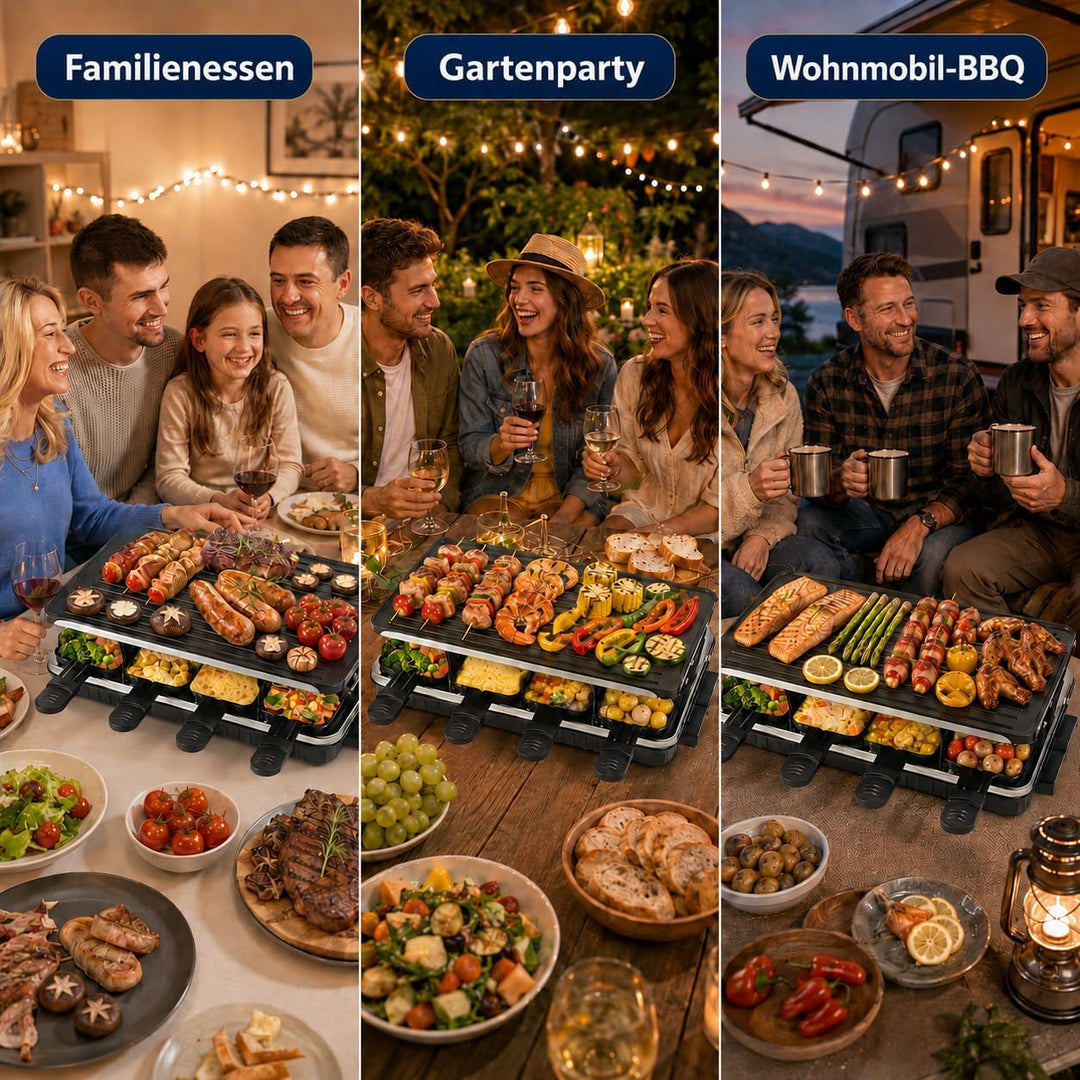 2-in-1 Raclette Grill, Raclette 8 Personen, 1300W Elektrogrill mit 1 Umkehrbarer Antihaft Grillplatt
