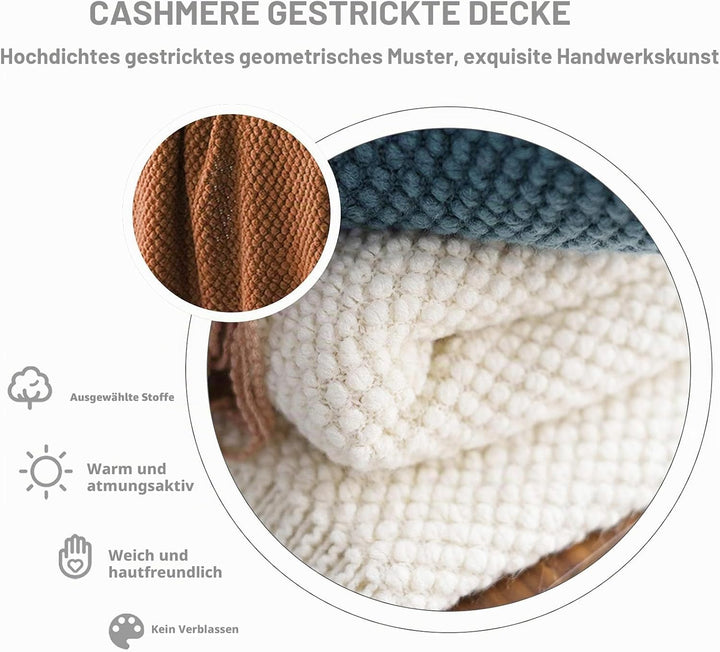 LumiSyne Gestrickte Decke Mit Quaste Einfarbig Ananas Grid Kuscheldecke Strickdecke Tagesdecke Überw