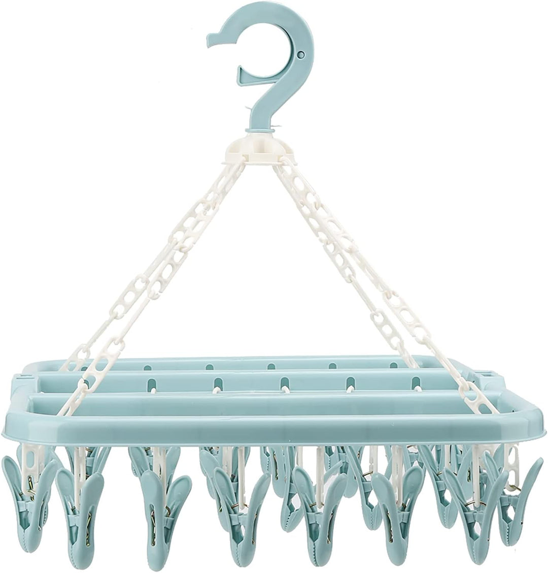 360 Grad Rotierender Waschkleiderbügel mit 32 Clips Windproof -Haken Klappbares Trocknungsregal für