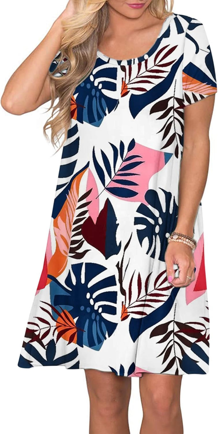 AUSELILY Damen Kleider Sommer Kurzarm Shirtkleider Kurz Sommerkleider Leicht Freizeitkleid mit Tasch